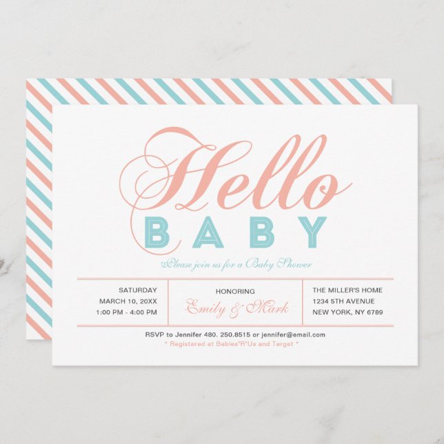 Invitation Typographie moderne Baby shower fille, Saupoudrer (Devant / Derrière)