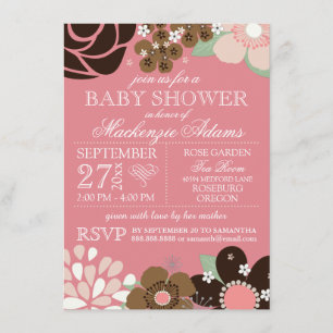 Invitation Typographie moderne Baby shower floral rose Brown