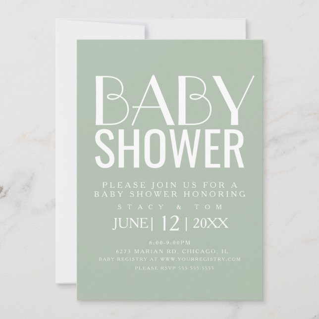 Invitation Typographie moderne Baby shower Plante simple en c (Devant)