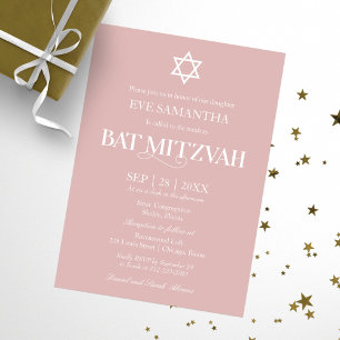 Invitation Typographie moderne Bar Mitzvah rose poudré