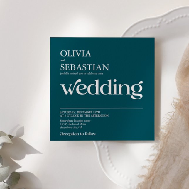 Invitation Typographie moderne Carré profond Mariage photo (Créateur téléchargé)