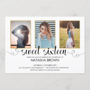 Invitation Typographie moderne chic Douce photo de 16 partis