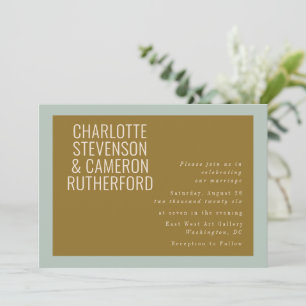 Invitation Typographie moderne chic Mariage bleu et olive