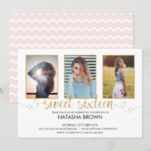 Invitation Typographie moderne chic Sweet 16 Gold Party Photo
