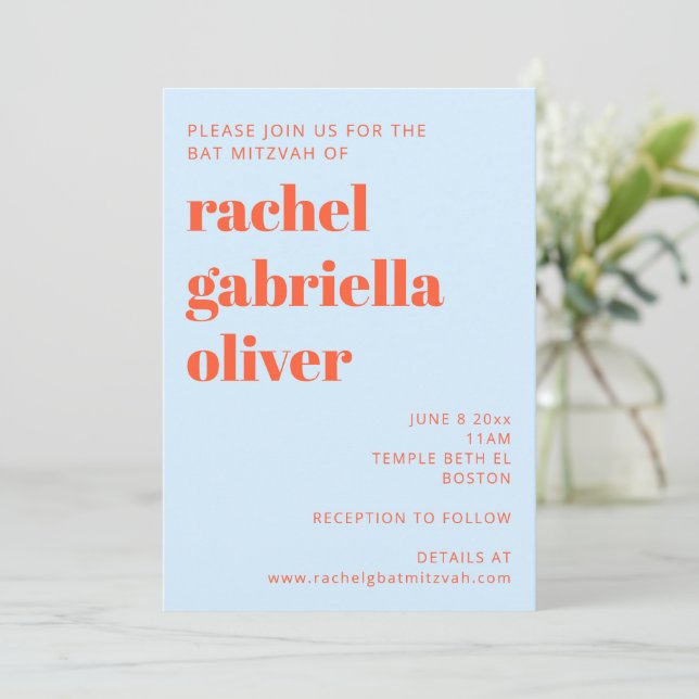 Invitation Typographie Moderne Cool Bleu Orange Bar Mitzvah (Debout devant)
