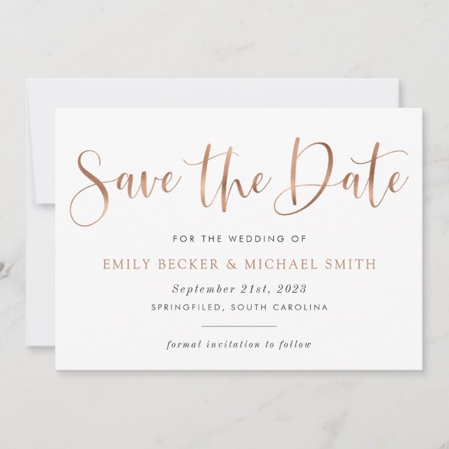 Invitation Typographie moderne Cuivre Blush Foil Enregistrer  (Devant)