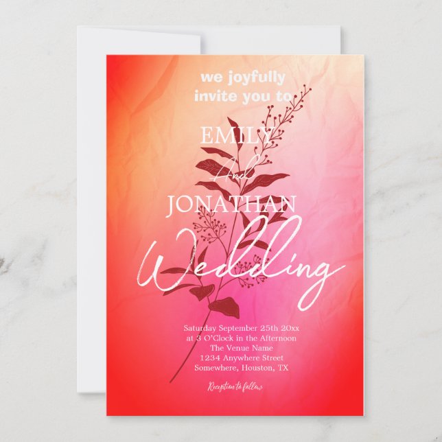 Invitation Typographie moderne de l'aquarelle rose orange (Devant)