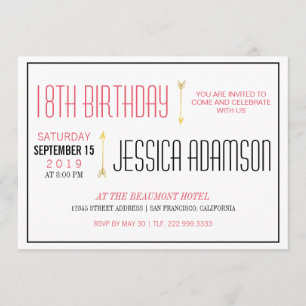 Invitation Typographie moderne de Magenta & Black  18e annive
