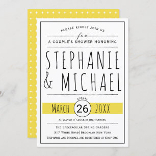 Invitation Typographie moderne douche mariage jaune