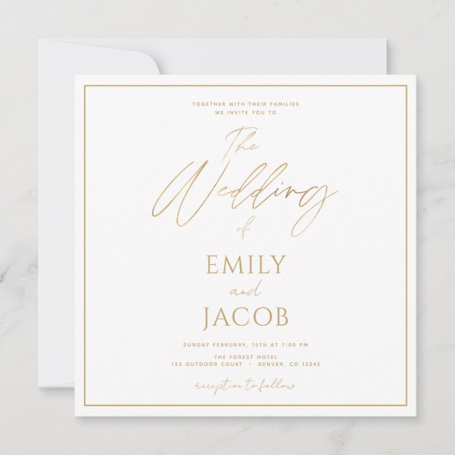 Invitation Typographie moderne du Mariage d'or blanc (Devant)