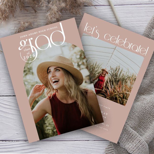 Invitation Typographie moderne Dusty Pink 2 Diplôme photo (Créateur téléchargé)