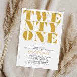 Invitation Typographie moderne Elegant Blanc Or Gras<br><div class="desc">Invitation moderne de 21e anniversaire avec élégante typographie audacieuse et design minimaliste.</div>