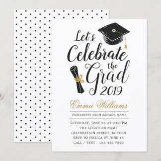 Invitation Typographie moderne élégante Noir Blanc Graduation