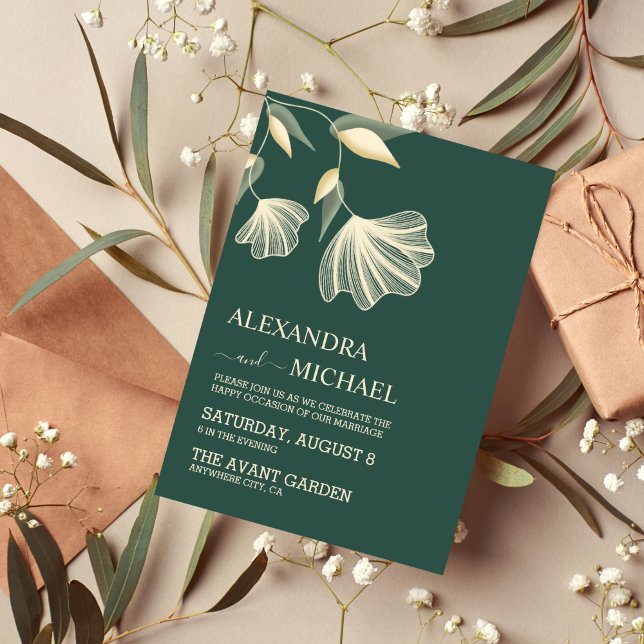 Invitation Typographie moderne Emerald Green Botanical Mariag (Créateur téléchargé)