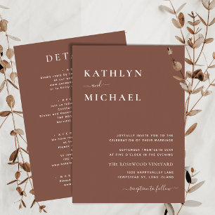 Invitation Typographie moderne en terre cuite tout en un Mari