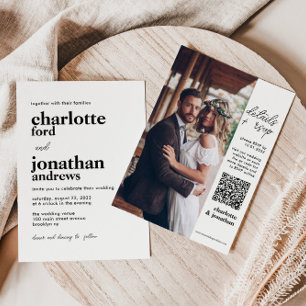 Invitation Typographie moderne et élégante QR Code Mariage ph