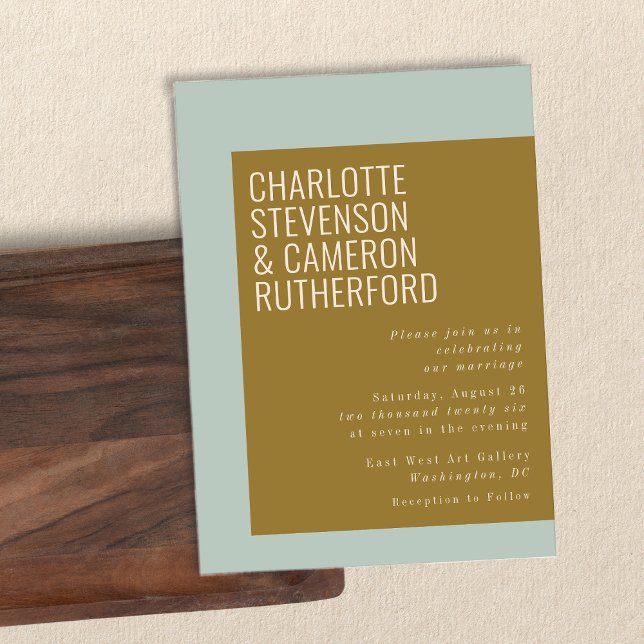 Invitation Typographie Moderne Gras Bleu et Olive Mariage (Créateur téléchargé)