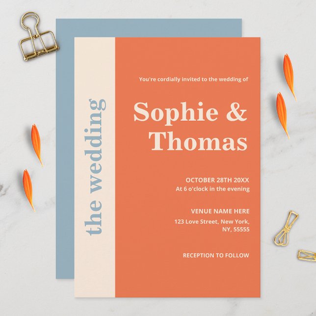 Invitation Typographie moderne Gras Mariage Apricot Dusty Blu (Créateur téléchargé)