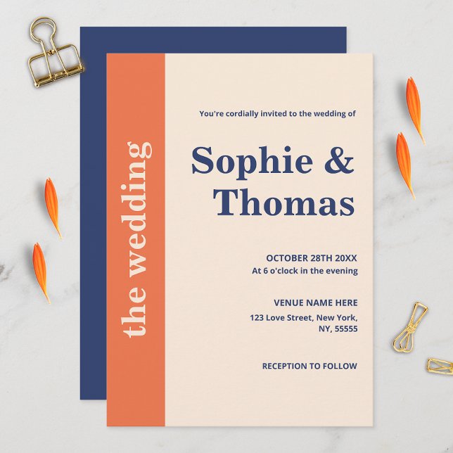 Invitation Typographie moderne Gras Orange Marine Mariage Ble (Créateur téléchargé)