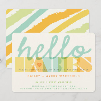 Invitation Typographie Moderne Hello Babies Jumeaux Sip & See