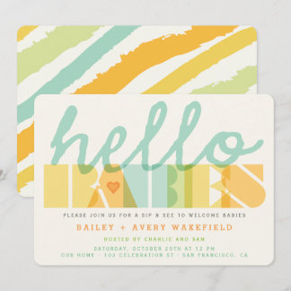 Invitation Typographie Moderne Hello Babies Jumeaux Sip & See
