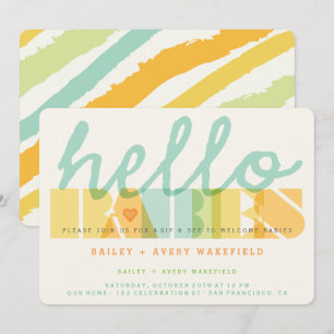 Invitation Typographie moderne Hello Baby Twins Sip & See