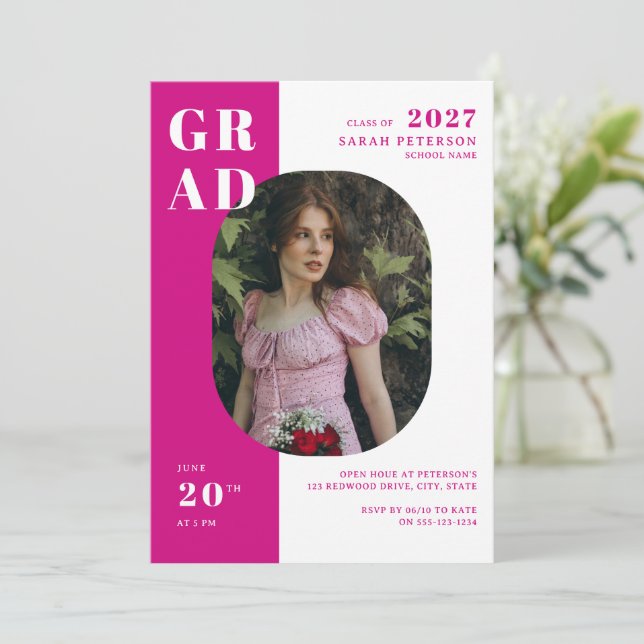 Invitation Typographie moderne Hot Rose Bold Typographie (Debout devant)