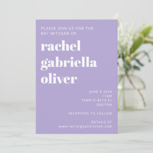 Invitation Typographie moderne Lavender Bat mitzvah violet