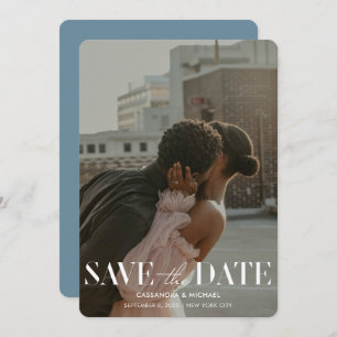 Invitation Typographie moderne Mariage photo bleu Date de sau