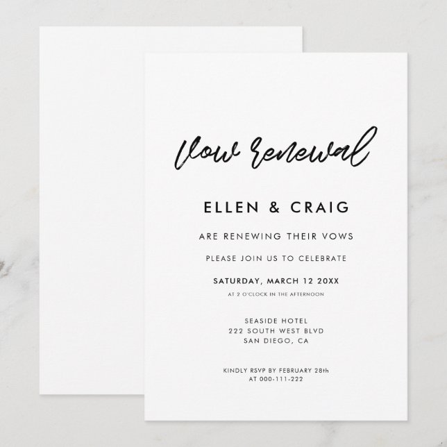 Invitation Typographie moderne Mariage Vow renouvellement (Devant / Derrière)