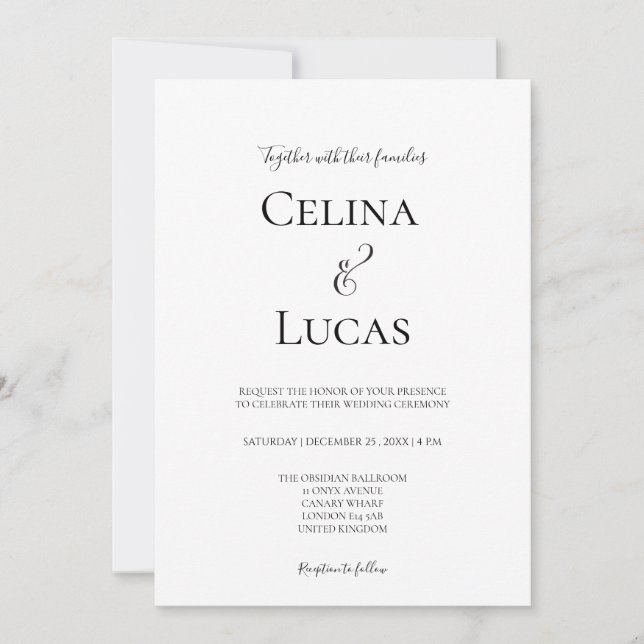 Invitation Typographie moderne minimale Mariage noir et blanc (Devant)