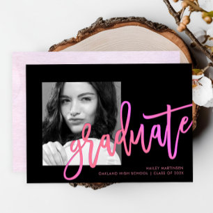Invitation Typographie moderne Neon Ombre Pink Photo Graduati