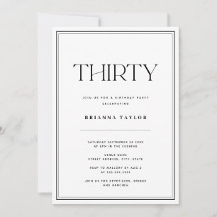 Invitation Typographie moderne noir & blanc 30e anniversaire