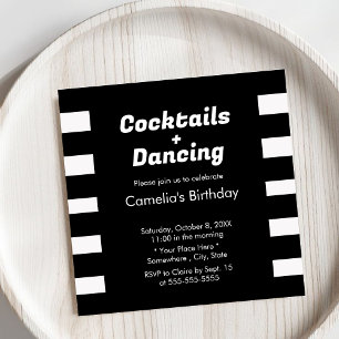 Invitation Typographie moderne noir & blanc rayures Anniversa