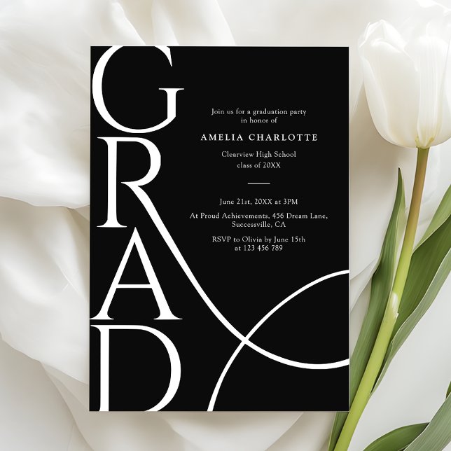 Invitation Typographie Moderne Noir et Blanc Fête de fin d'ét (Créateur téléchargé)