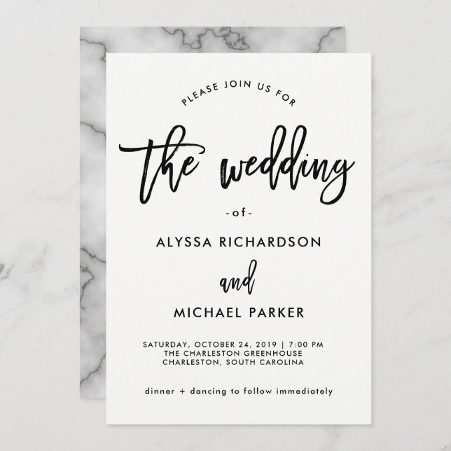 Invitation Typographie moderne noir et blanc | Mariage en mar (Devant / Derrière)