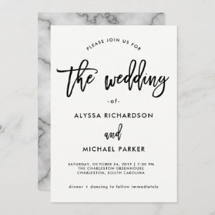 Invitation Typographie moderne noir et blanc  Mariage en marb
