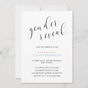 Invitation Typographie moderne noir et blanc Révélation de ge