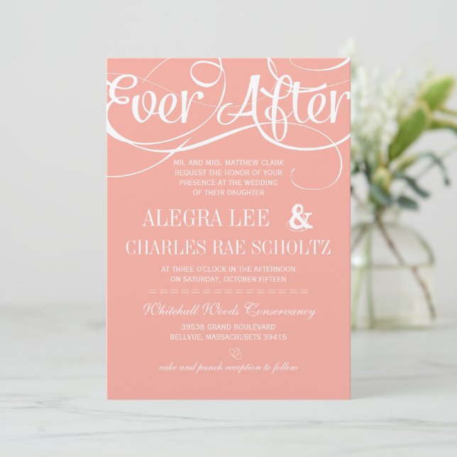 Invitation Typographie Moderne Peach Ever After Tableau Noir (Debout devant)