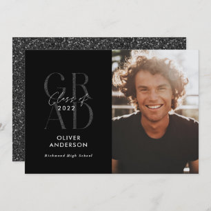 Invitation Typographie moderne photo graduation noir parties 