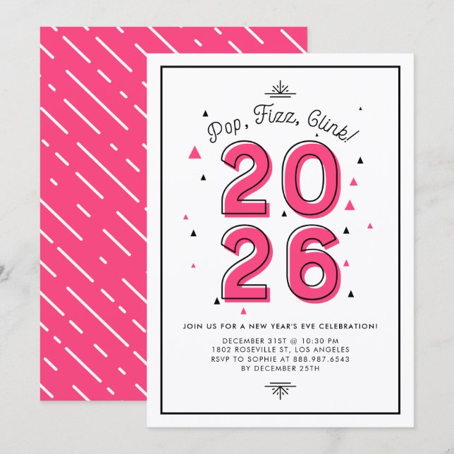 Invitation Typographie moderne Pink 2022 Soirée du Nouvel An (Devant / Derrière)