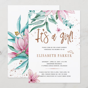 Invitation Typographie moderne pour une baby shower fille flo