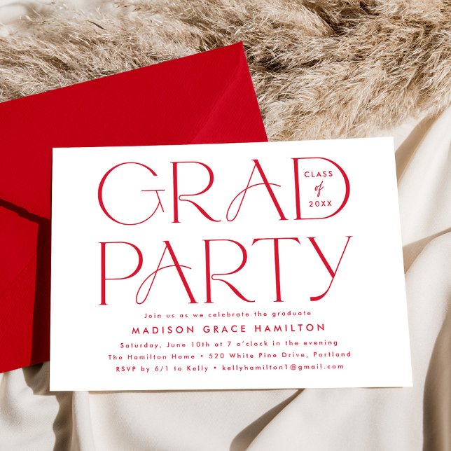 Invitation Typographie moderne Red Graduation Party (Créateur téléchargé)