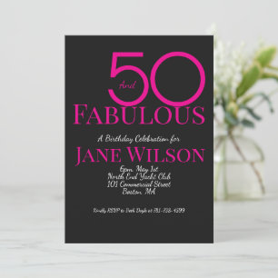 Invitation Typographie Moderne Rose Noir 50 Anniversaire Fabu