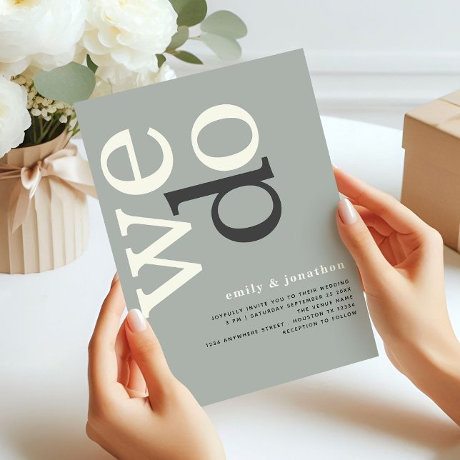 Invitation Typographie moderne Sage Mariage ivoire (front view)