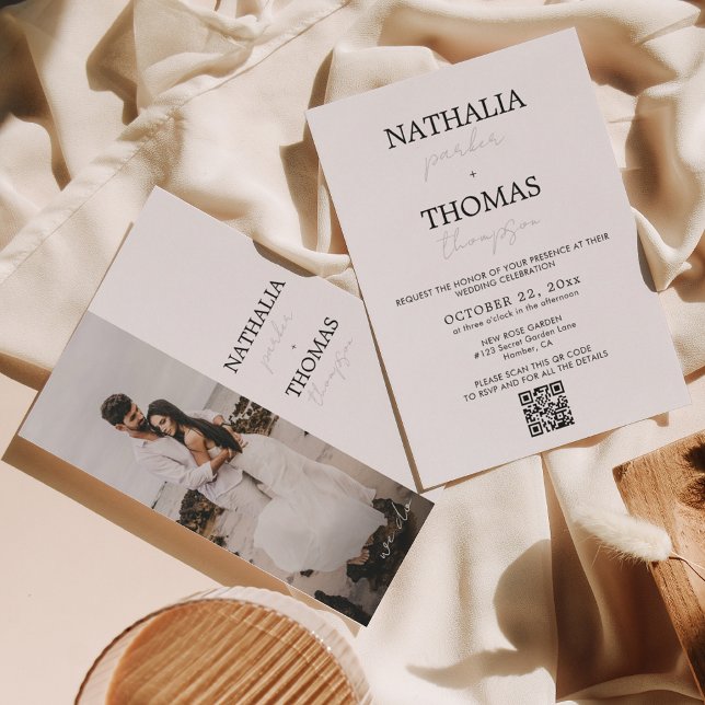Invitation Typographie moderne Script Photo Code QR Mariage (Créateur téléchargé)
