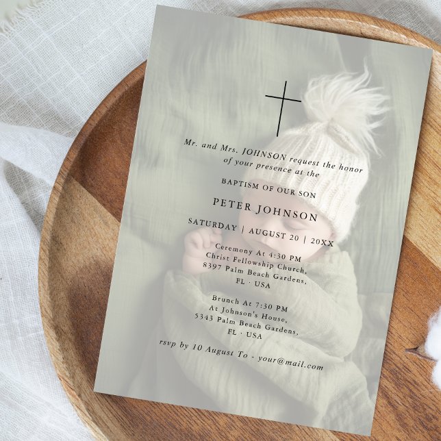 Invitation Typographie moderne simple Baptême photo dénaturée (Créateur téléchargé)