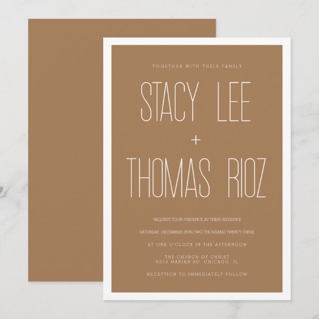 Invitation Typographie moderne Simple Mariage Tan (Devant / Derrière)