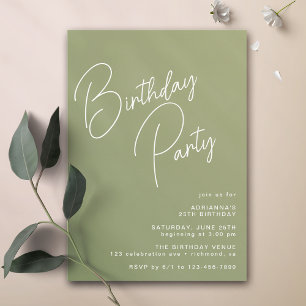 Invitation Typographie moderne Simple Olive Sage Vert Anniver