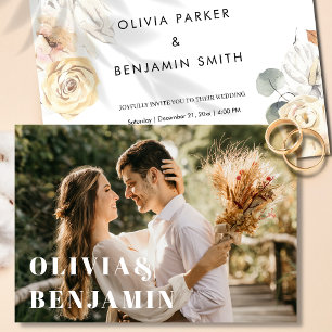 Invitation Typographie moderne simple Photo Mariage floral